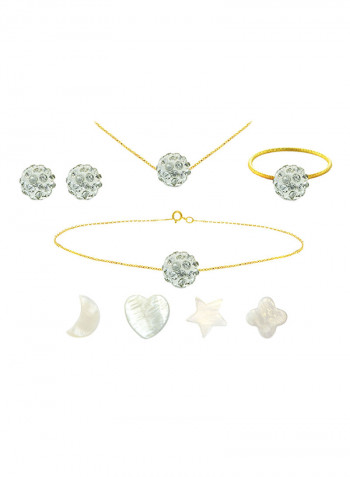 18 Karat Solid Yellow Gold Crystal Ball With 4 Piece Charm Jewellery Set