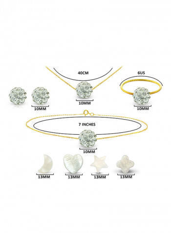 18 Karat Solid Yellow Gold Crystal Ball With 4 Piece Charm Jewellery Set