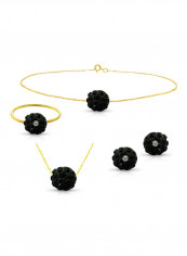 18 Karat Solid Yellow Gold Simple 10 mm Crystal Ball Earrings With Pendant Necklace, Bracelet And Ring
