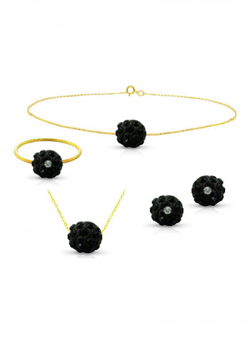 18 Karat Solid Yellow Gold Simple 10 mm Crystal Ball Earrings With Pendant Necklace, Bracelet And Ring