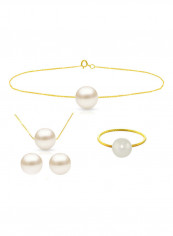 18 Karat Solid Yellow Gold With 8 mm Pearl Jewellery Set