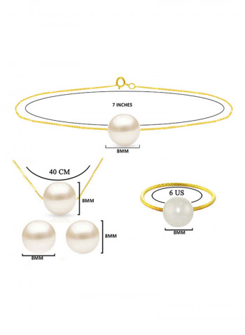 18 Karat Solid Yellow Gold With 8 mm Pearl Jewellery Set
