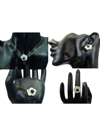 4-Piece18 Karat Solid Yellow Gold 19 mm Flower Shape Mother Of Pearl With 6-7 mm Pearl Jewellery