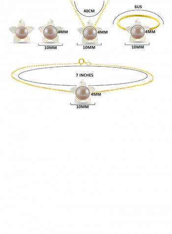 18 Karat Solid Yellow Gold 10 mm Mother Of Pearl Flower Shape With 4 mm Pearl Jewellery Set