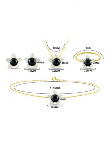 18 Karat Solid Yellow Gold 10 mm Mother Of Pearl Flower Shape With 4 mm Pearl Jewellery Set