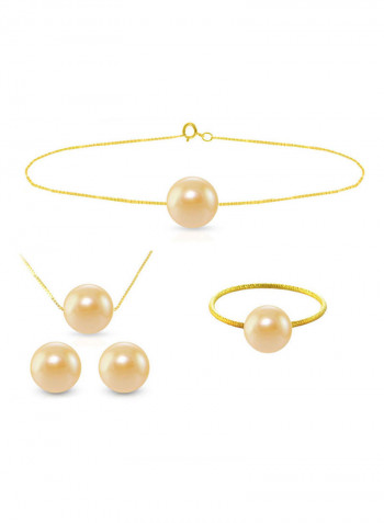 18 Karat Solid Yellow Gold With 8 mm Pearl Jewellery Set