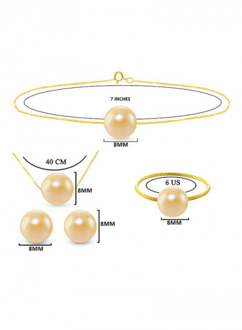 18 Karat Solid Yellow Gold With 8 mm Pearl Jewellery Set
