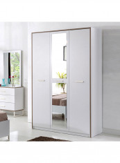 Travis 3-Door Wardrobe With Mirror White 128x210x55cm