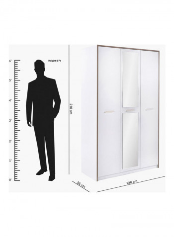 Travis 3-Door Wardrobe With Mirror White 128x210x55cm