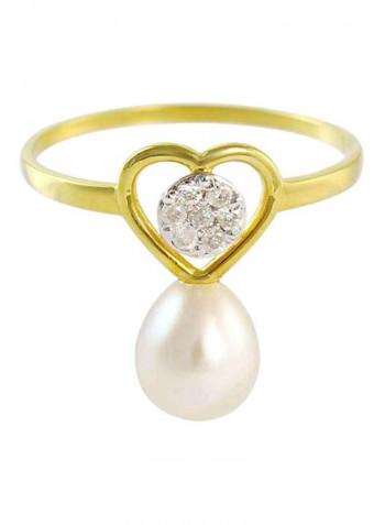 18 Karat Gold Diamond And Pearl Solitaire Ring