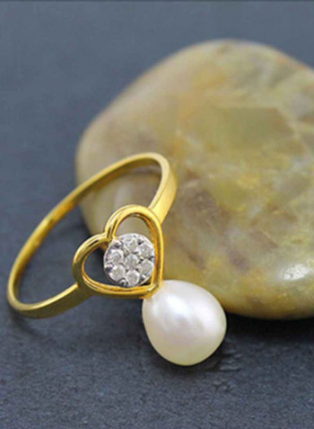 18 Karat Gold Diamond And Pearl Solitaire Ring