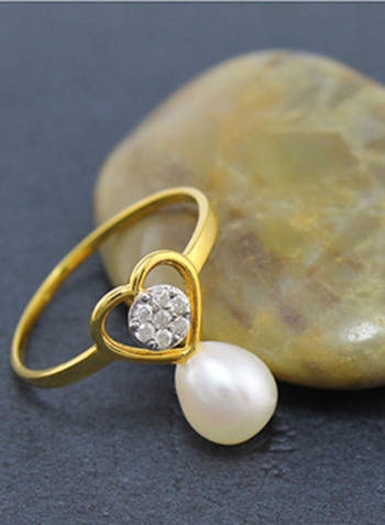 18 Karat Gold Diamond And Pearl Solitaire Ring