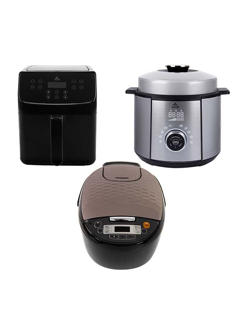 Digital Air Fryer 5.5L 1700W LED Digital Touch Screen With 10 In 1 Multi-Use Programmable Pressure Cooker 6L And Rice Cooker 5.5 l 1700 W EVKA-AF5508B/EVKA-PC6010S/EVKA-RC5006B Black
