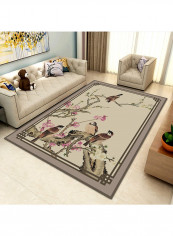 Flower Bird Pattern Living Room Carpet Grey 160x230centimeter