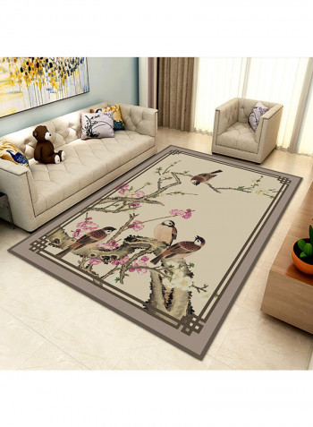 Flower Bird Pattern Living Room Carpet Grey 160x230centimeter