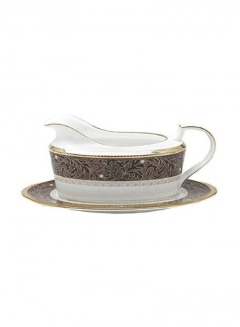Gravy Boat With Tray Set White/Brown/yellow 6x10x5.2inch