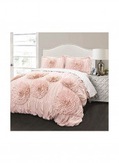 3-Piece Ruched Flower Serena Comforter Set Polyester Blush