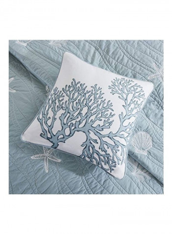 4-Piece Embroidered Coverlet Set Dusty Blue/White Full/Queen