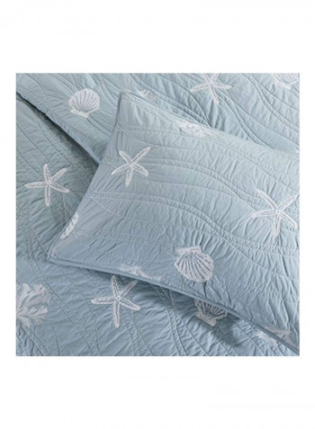 4-Piece Embroidered Coverlet Set Dusty Blue/White Full/Queen