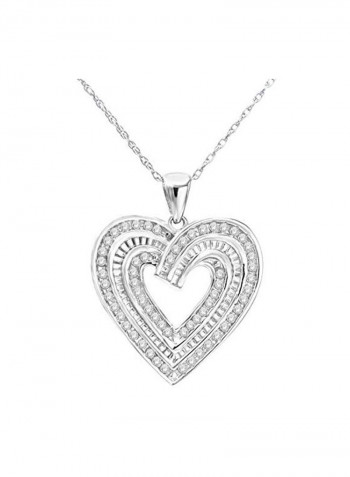 White Gold And Rhodium Plated 925 Sterling Silver 0.50 Ct Diamond Heart Pendant Necklace