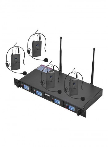 Wireless Microphone System Includes 4 Headset Microphones With Bodypack Transmitter And Rack Mount Receiver