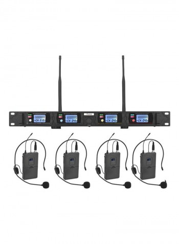 Wireless Microphone System Includes 4 Headset Microphones With Bodypack Transmitter And Rack Mount Receiver