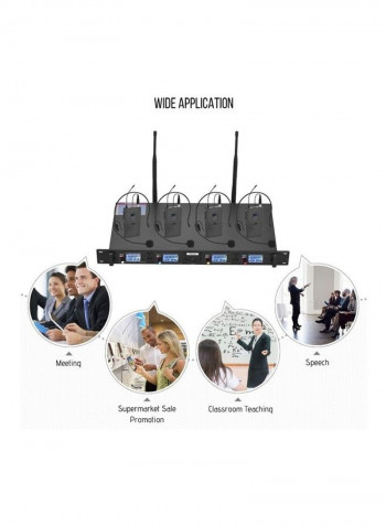 Wireless Microphone System Includes 4 Headset Microphones With Bodypack Transmitter And Rack Mount Receiver