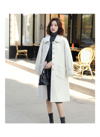 Solid Button Detailed Overcoat White