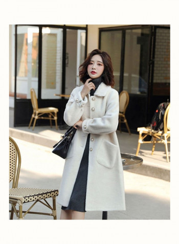 Solid Button Detailed Overcoat White