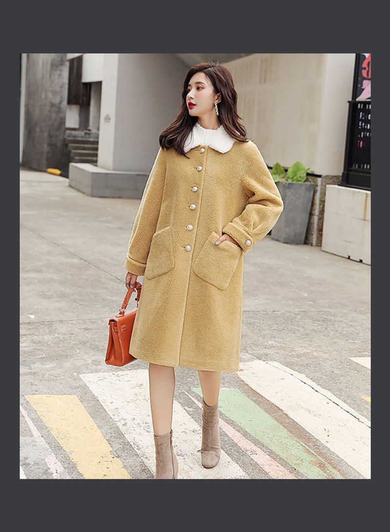 Solid Button Detailed Overcoat Yellow