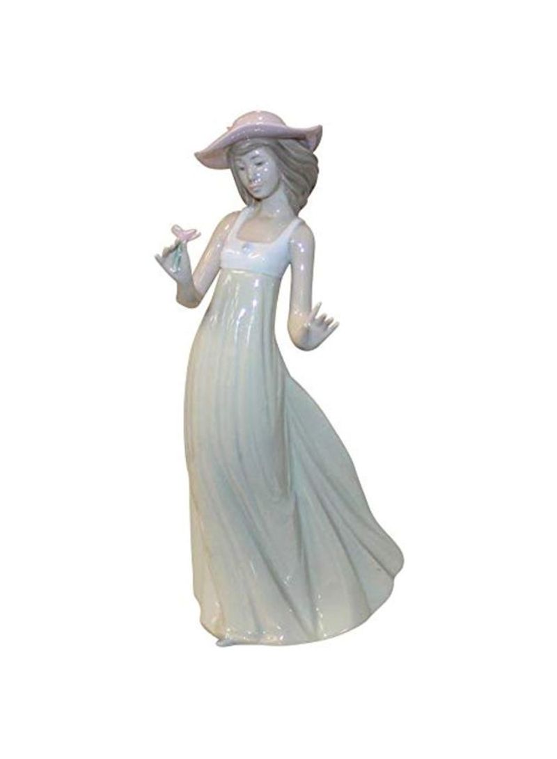 Young Lady Porcelain Figurine White/Pink/Beige 10inch
