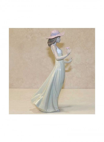 Young Lady Porcelain Figurine White/Pink/Beige 10inch