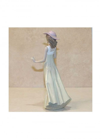 Young Lady Porcelain Figurine White/Pink/Beige 10inch