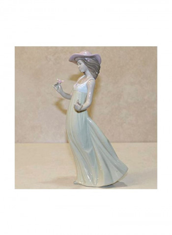 Young Lady Porcelain Figurine White/Pink/Beige 10inch