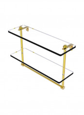 Two Tiered Integrated Towel Bar Glass Shelf Clear/Gold 16inch