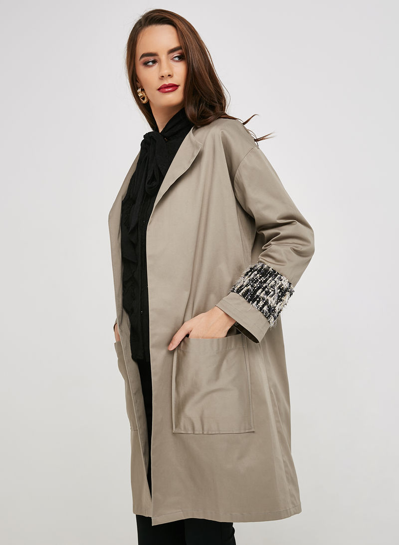Sequin Striped Coat Beige/Brown