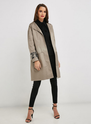 Sequin Striped Coat Beige/Brown