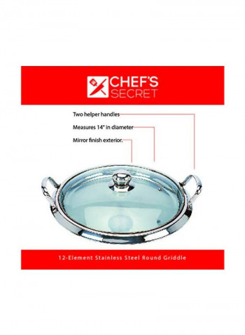 Stainless Steel Griddle With Glass Lid Silver/Clear 14inch