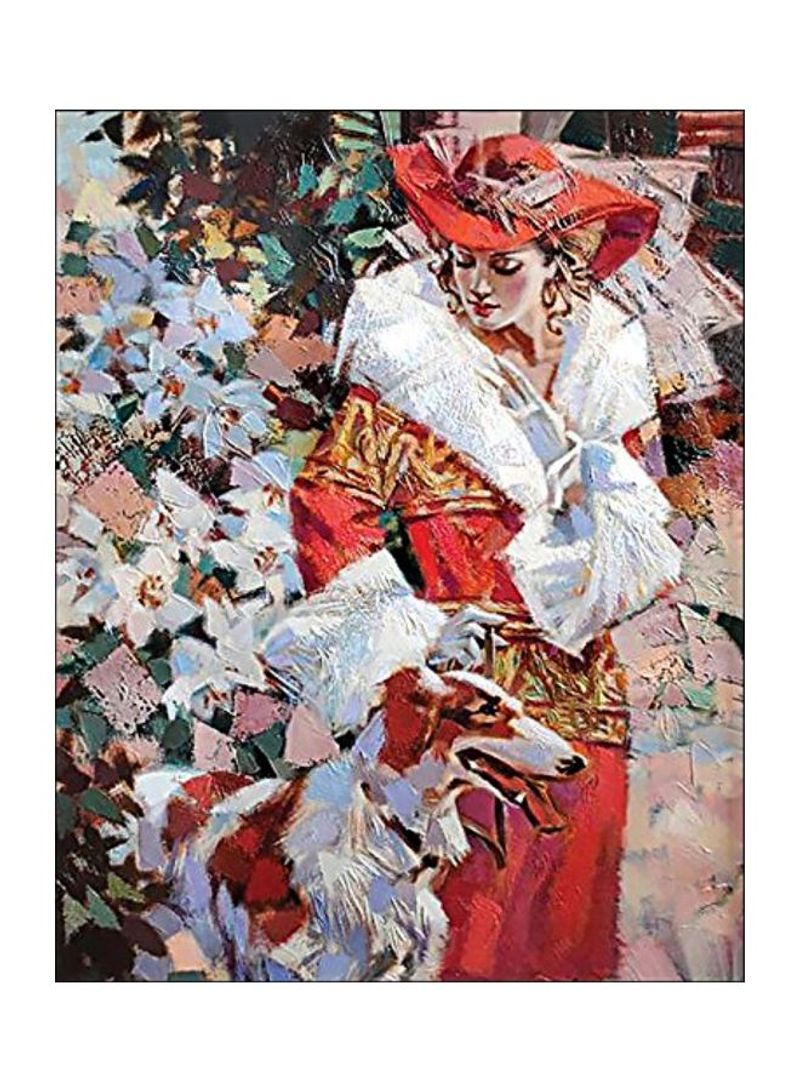 Lady With A Dog D'art Diamond Embroidery Kit White/Red/Blue 48x38centimeter