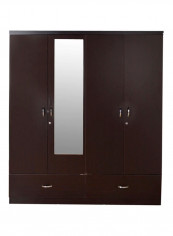 Four Door Wardrobe Armoire With Mirror Wenge 180x160x52centimeter