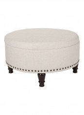 Ellen Round Shaped Storage Ottoman Off White 50x90x90centimeter