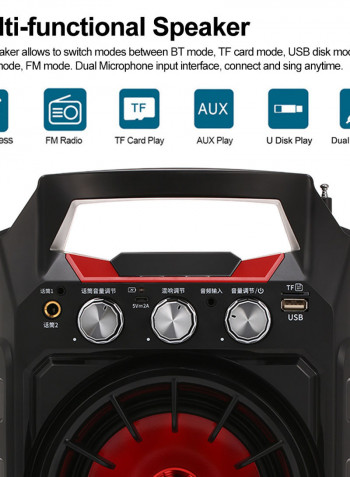 Bluetooth Karaoke Handheld Speaker With Microphone/FM Radio/TF Card/AUX Black/Red