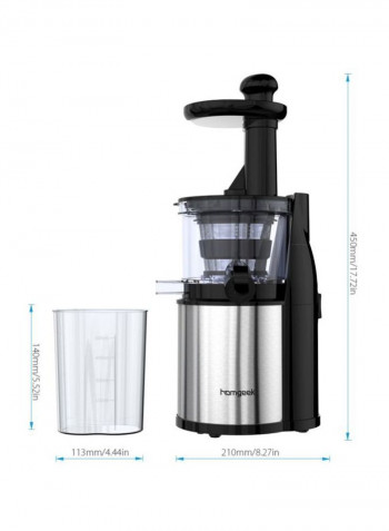 Stainless Steel Slow Juicer Slag Silver/Black 210x210x450millimeter