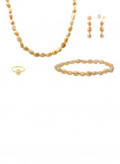 Set of 4 18 Karat Gold Pearl Beads Necklace Bracelet Earrings and Ring