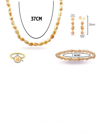 Set of 4 18 Karat Gold Pearl Beads Necklace Bracelet Earrings and Ring
