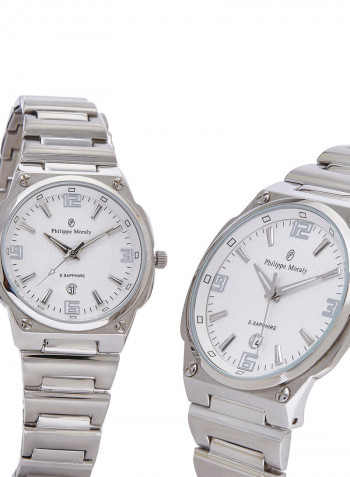 Water Resistant Stainless Steel Analog Wrist Watch Pair