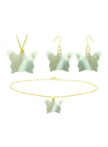 18 Karat Gold Butterfly Shape Pearl Pendant Jewellery Set