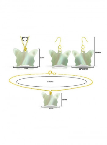 18 Karat Gold Butterfly Shape Pearl Pendant Jewellery Set