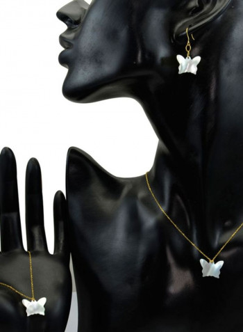 18 Karat Gold Butterfly Shape Pearl Pendant Jewellery Set