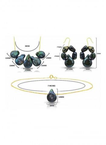 18 Karat Gold Drop Shape Mother Of Pearl Jewellery Set